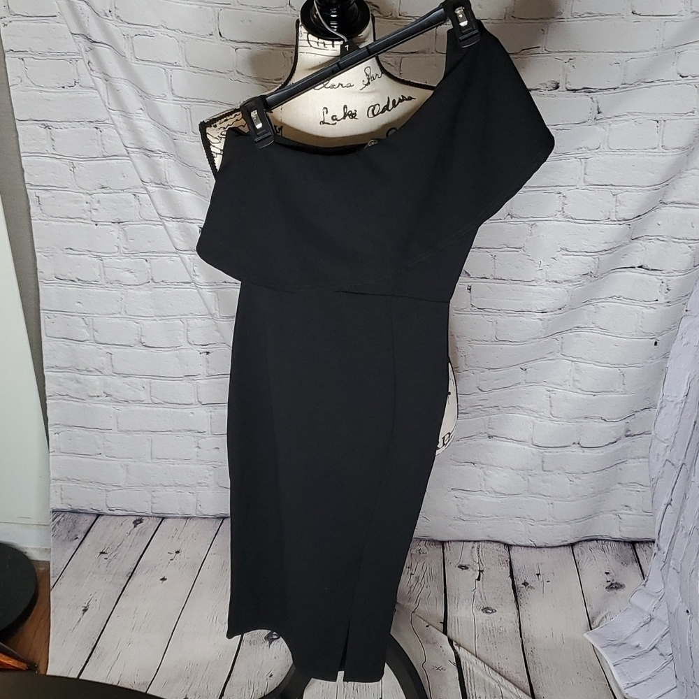 Missguided One Shoulder Frill Split Midi Dress in Black NWT Size 2